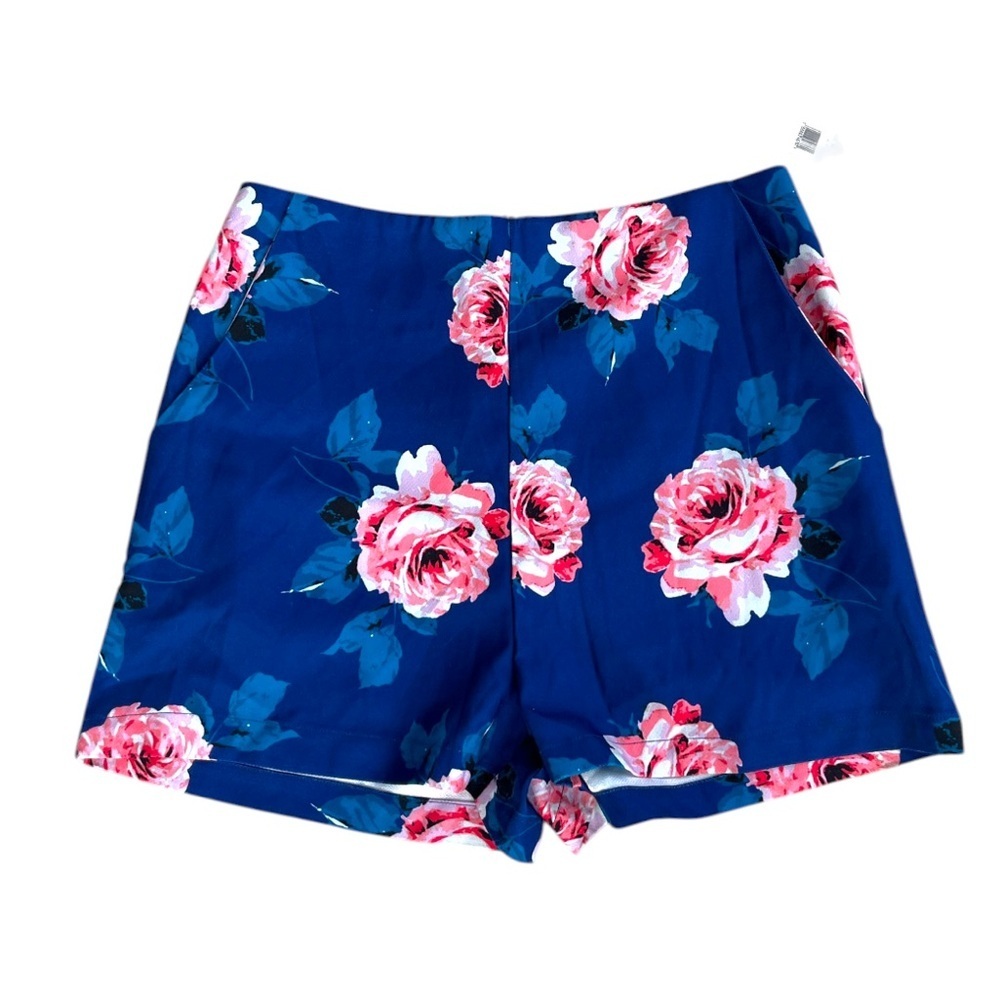 Blue Floral High Waisted Women's Shorts
